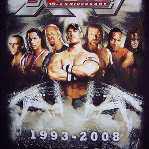 WWE RAW 15th Anniversary tee shirt 2008 Cena Rock Austin Undertaker Bret HBK